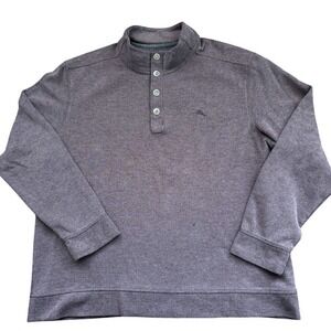 Tommy Bahama Size XXL Heather Purple Ribbed Snap Mock Neck Pullover Sweater